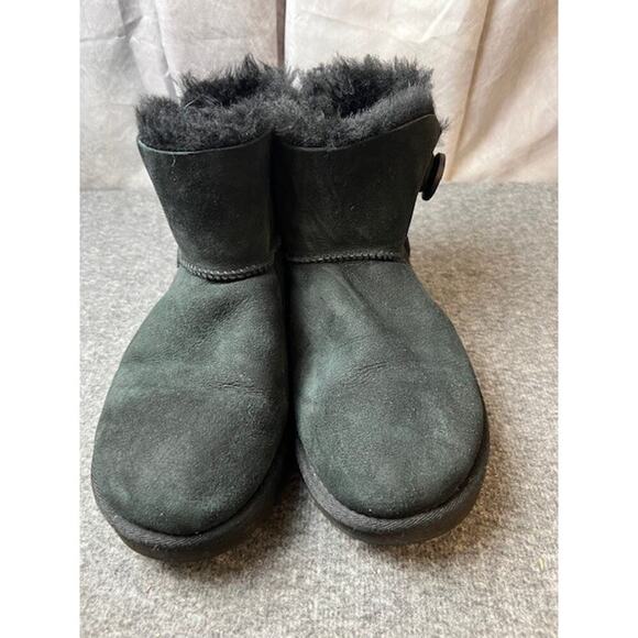 UGG Mini Bailey Button II Mid-Calf Boots -Sheepskin- Womens Size 8 Black 1016422 - Picture 3 of 9